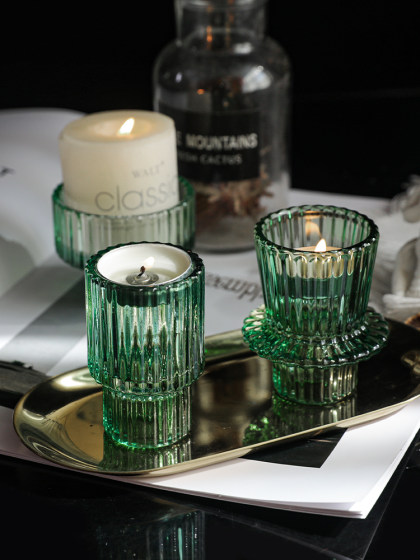 简约创意水晶玻璃烛台酒吧餐厅咖啡厅装饰品摆件小夜灯蜡烛底座