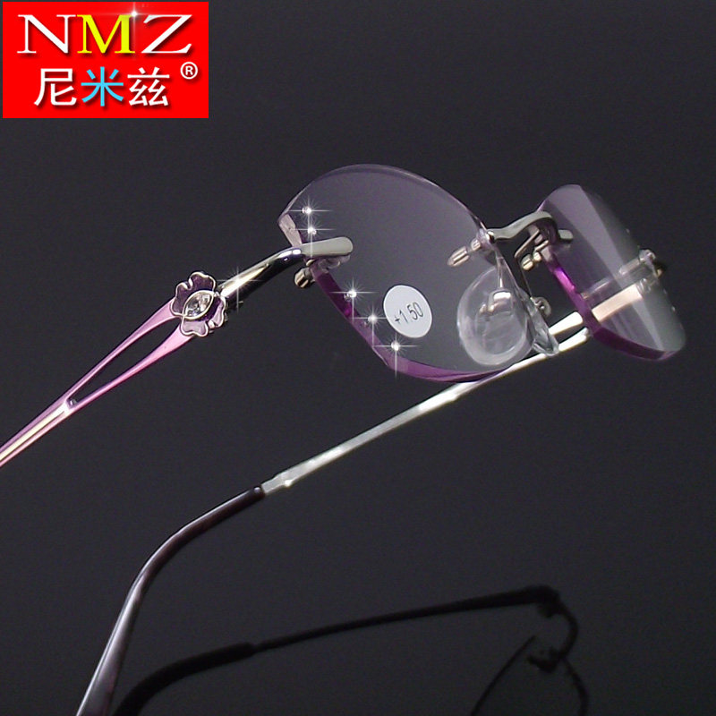Women's fashion reading glasses Diamond-trimmed diamond-set frameless old light mirror High-definition far-sighted mirror Young and middle-aged reading glasses