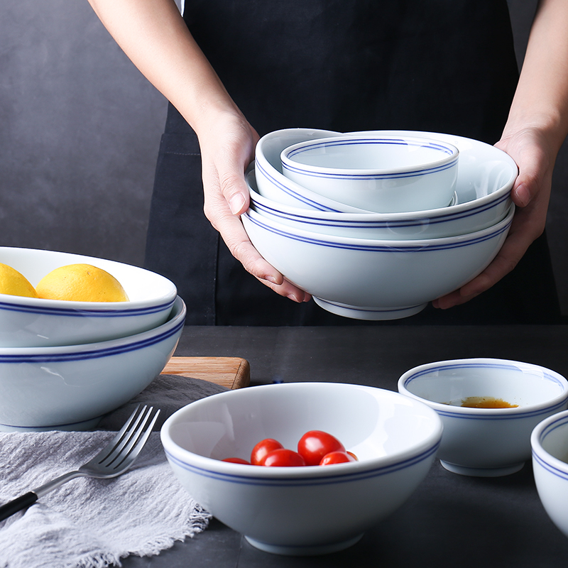 Ceramic bowl household Japanese bowls of rice bowls retro large rainbow such use salad bowl thick hot soup bowl bowl