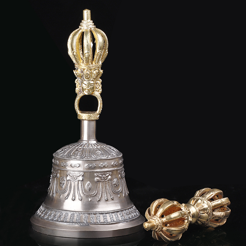 Tibetan Buddhist instrument Bell pestle Nine-strand silver bell pestle Tantric instrument Vajra