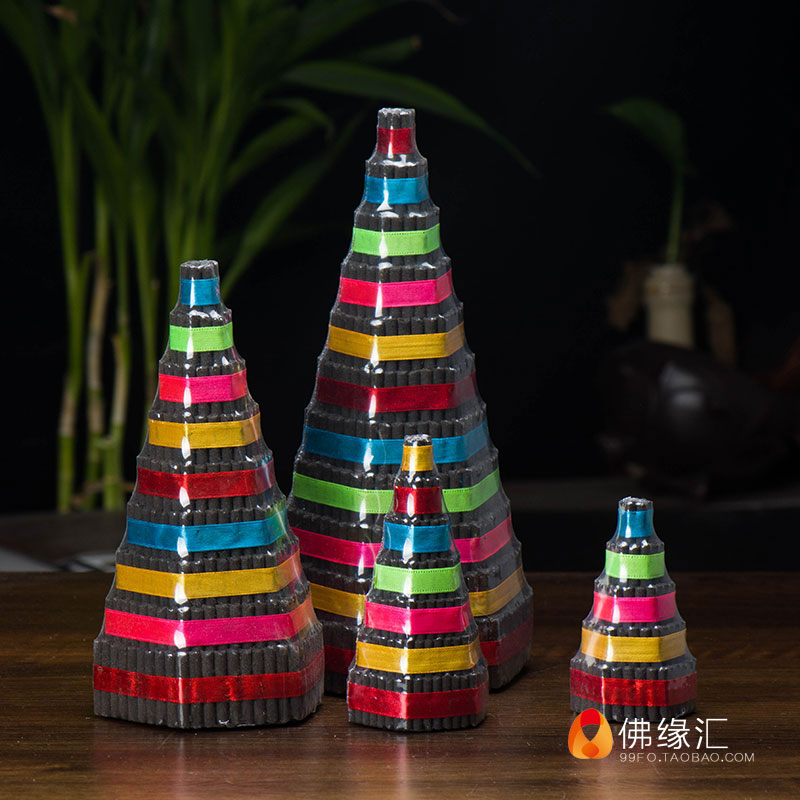 Buddhist ritual Buddha offerings Multicolored silk thread Asian Qing Wu Jinta incense Natural Tibetan Incense Tantric offering Buddha eight offerings incense tower
