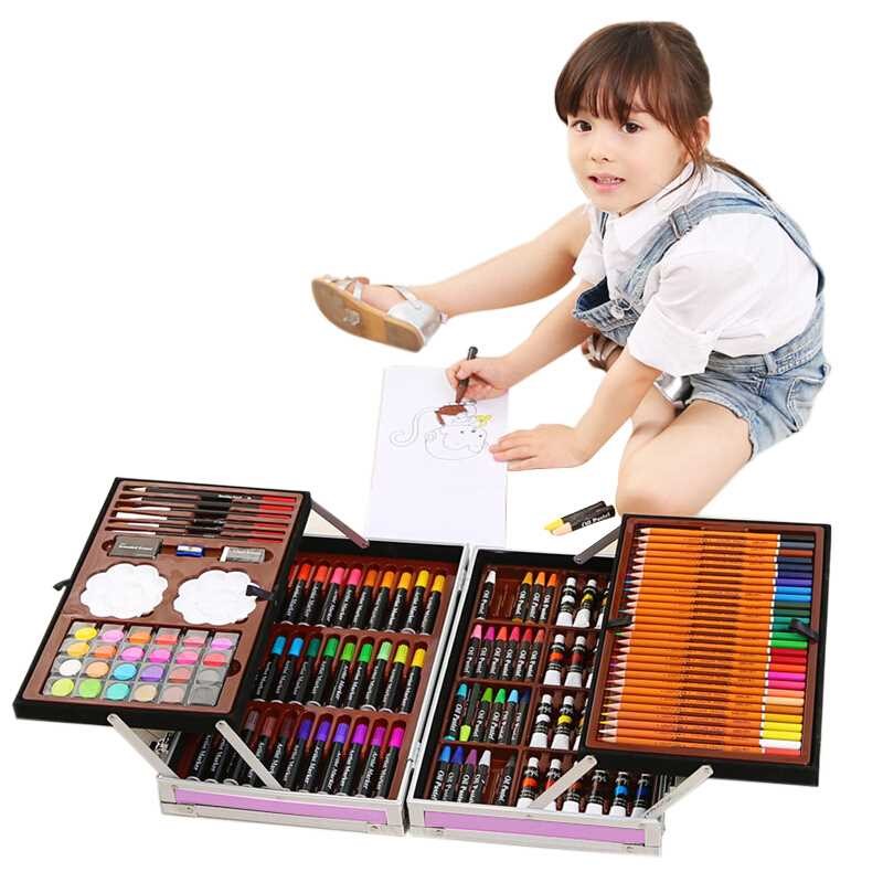 Children's paintbrush suit wax pen gift box aluminium case drawing tool drawing board Water colour pen elementary school student Lilly-Taobao