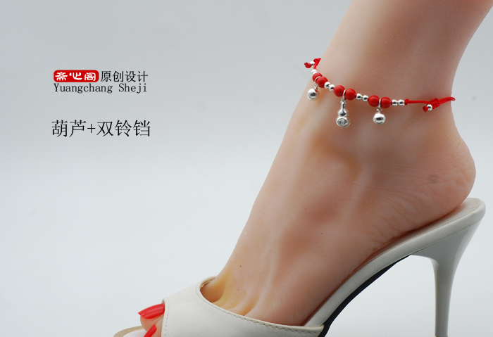 S925 sterling bạc vòng chân chuông đỏ vòng tay vòng chân nữ năm nay sinh viên tươi đôi quà tặng sinh nhật vòng chân nam