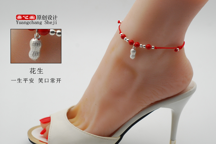 S925 sterling bạc vòng chân chuông đỏ vòng tay vòng chân nữ năm nay sinh viên tươi đôi quà tặng sinh nhật vòng chân nam