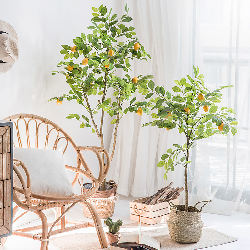 ins Nordic large-scale simulation plant decoration floor-to-ceiling fake green plant potted ornaments Lemon tree living room indoor fake flowers