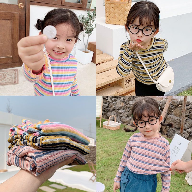 Umi childrens chiếc váy cô gái T-shirt 2020 mới mùa xuân bé thời trang sọc bé gái dài tay top đầu.