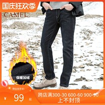 Camel mens winter New velvet padded denim pants mens Korean straight loose casual long pants tide