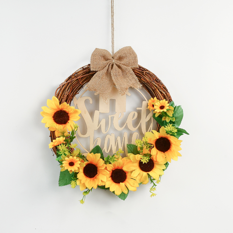 Sunflower Wreath Decoration Hanging Ornament Artificial Flower Fresh Style Door Hanging Living Room Entrance Door Hanging Clothing Store Floral Arrangement