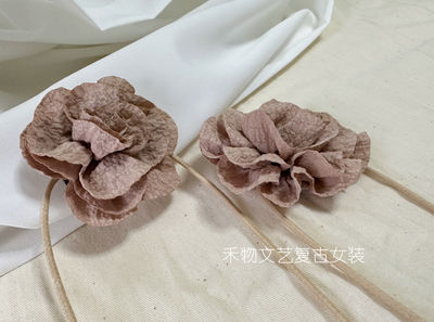 Artistic and Chinese-style three-dimensional flower collarbone neck chain, vacation neck accessory belt, ethereal rose long tie waist rope