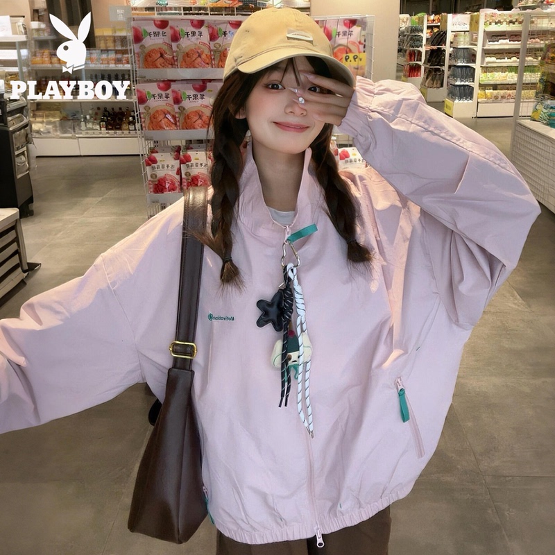 Playboy Brand Stylish Quilted Jacket for Women, Spring and Autumn Baseball Jacket, Sports Jacket, Petite Casual Windbreaker