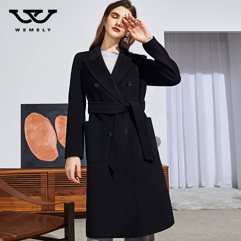 Vimilly Black Double Sided Cashmere Coat Mid-Length French Temperament Woolen Coat Fall/Winter 2021 New