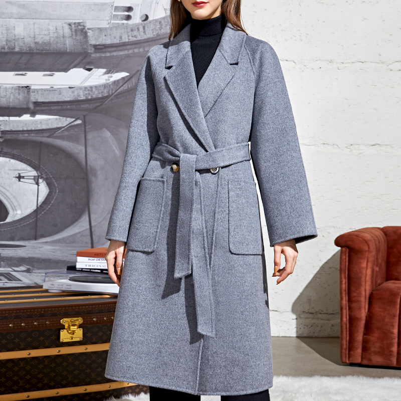 Vimilly Elephant Grey High-end Bifacial Cashmere Big Coat Woman Mid 2021 Autumn winter new wool jacket