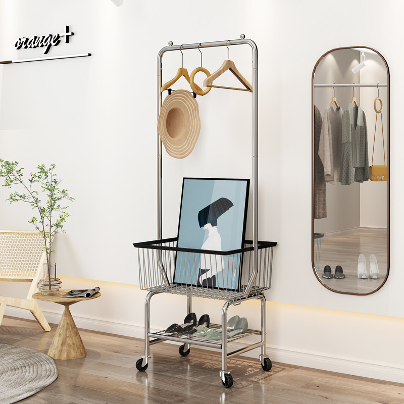 ins multi-function mobile hanger trolley landing net red clothing store display rack shopping cart clothes storage basket