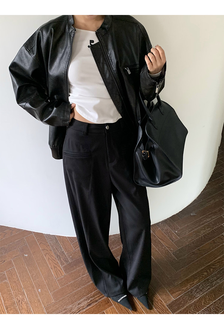 Кожаная куртка 左边女装立领机车皮衣外套2024春装新款复古做旧皮夹克 男女同款 ILEFT