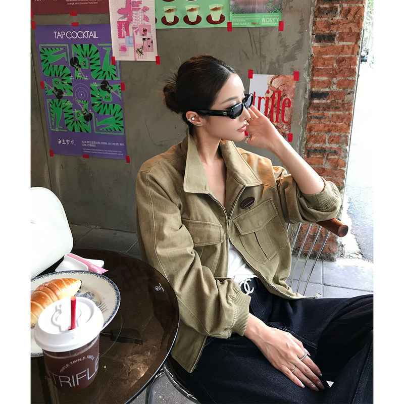 Left Side Women's Clothing "Seattle" 100% Cotton Washed Jacket 2026 Autumn New Vintage Distressed Workwear Jacket Left Side Women's Clothing "Seattle" 100% Cotton Washed Jacket 2026 Autumn New Vintage Distressed Workwear Jacket