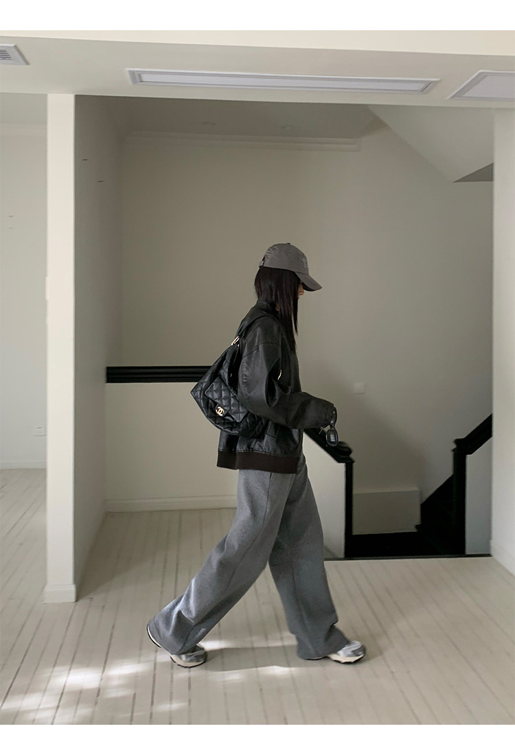 Кожаная куртка 左边女装立领机车皮衣外套2024春装新款复古做旧皮夹克 男女同款 ILEFT