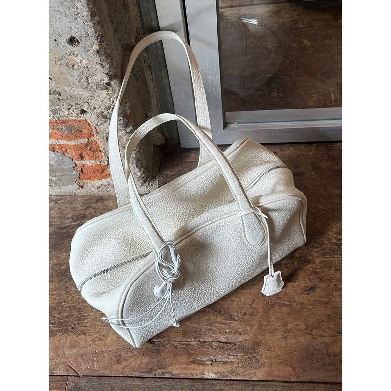 Ileft Left-Hand Daily Wear Accessories, First-Layer Cowhide Boston Bag, Commuter Bowling Handbag