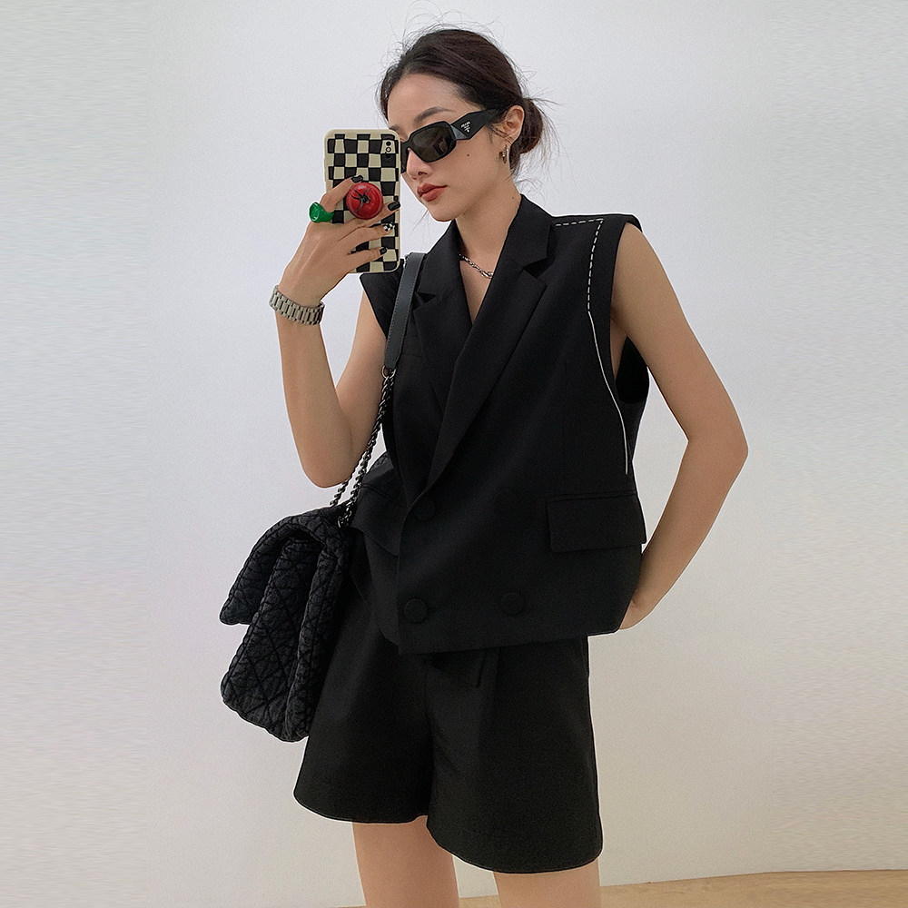 Left women's double-breasted horse clip jacket women's top 2021 summer new outer suit vest