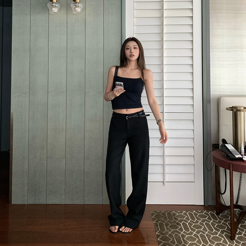Left Side Women's Paper-Thin Series 2026 Spring New Black Straight-Leg Casual Suit Pants Left Side Women's Paper-Thin Series 2026 Spring New Black Straight-Leg Casual Suit Pants