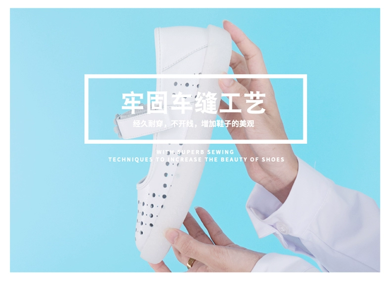 Giày y tá nữ đế mềm da thật thoáng khí không mệt mỏi đế phẳng giày công sở bệnh viện phong cách Hàn Quốc Giày đơn thoải mái Velcro mùa xuân
