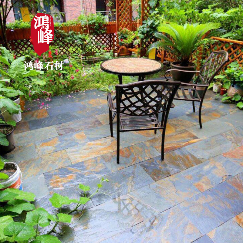 Blue stone plate iron embroidered garden villa balcony outdoor square courtyard non-slip small yard cultural fossil antique floor tiles