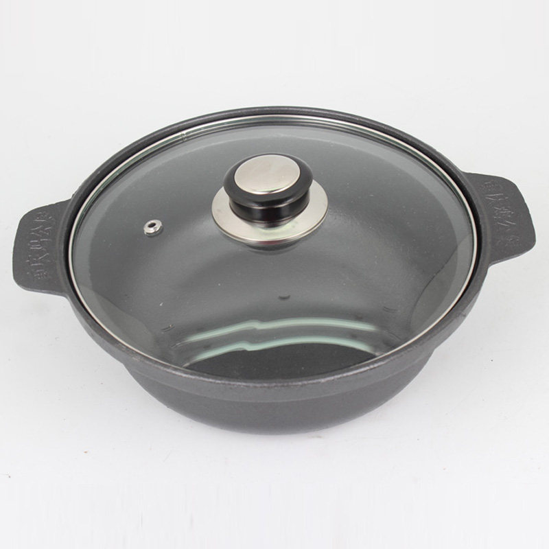 Glass lid cast iron pot Chongqing chicken pot Roast chicken pot Special pot Chicken pot Chicken pot Rooster pot Induction cooker Available iron pot