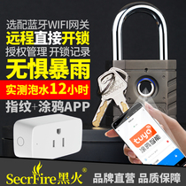 Black fire smart bluetooth password fingerprint padlock large medium and small remote unlock IP67 outdoor waterproof with key