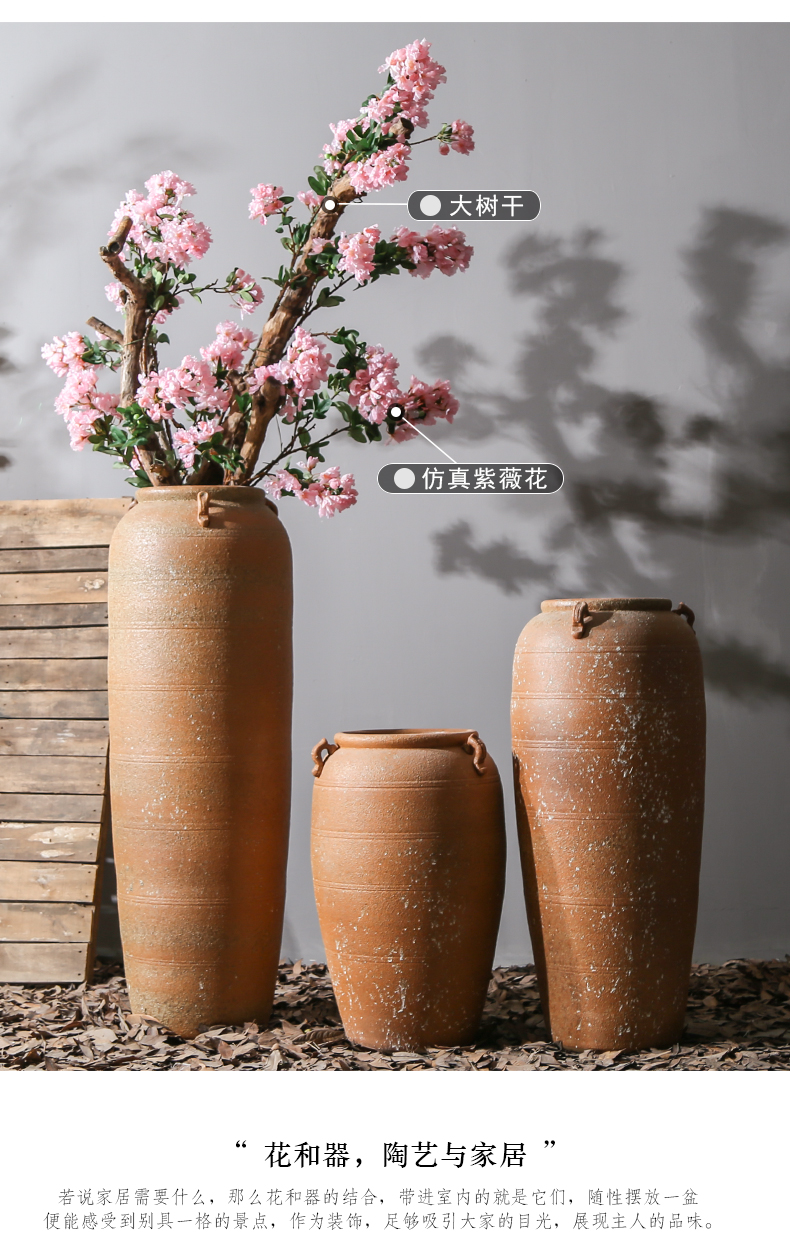 Jingdezhen ceramic of large vases, flower implement simulation flower arranging dried flowers sitting room adornment is placed to restore ancient ways pottery basin