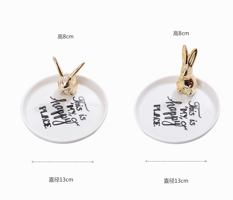 Nordic light much creative English rabbit jewelry disc necklace ring watches receive plate creative move ceramic small place