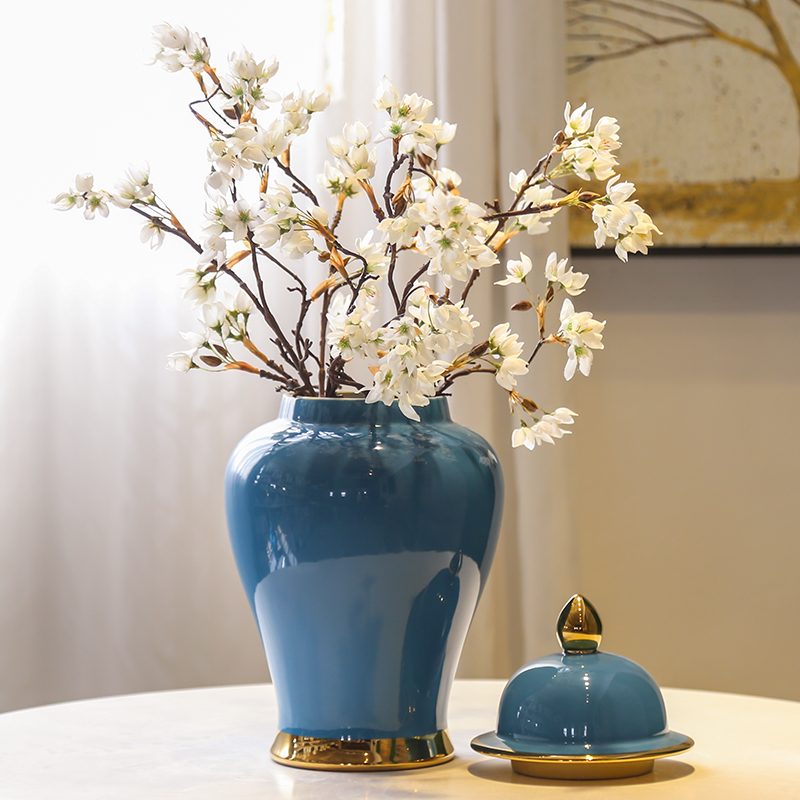 Jingdezhen general new Chinese style originality can of vases, flower implement gold - plated sitting room porch decorate ceramic flower big furnishing articles