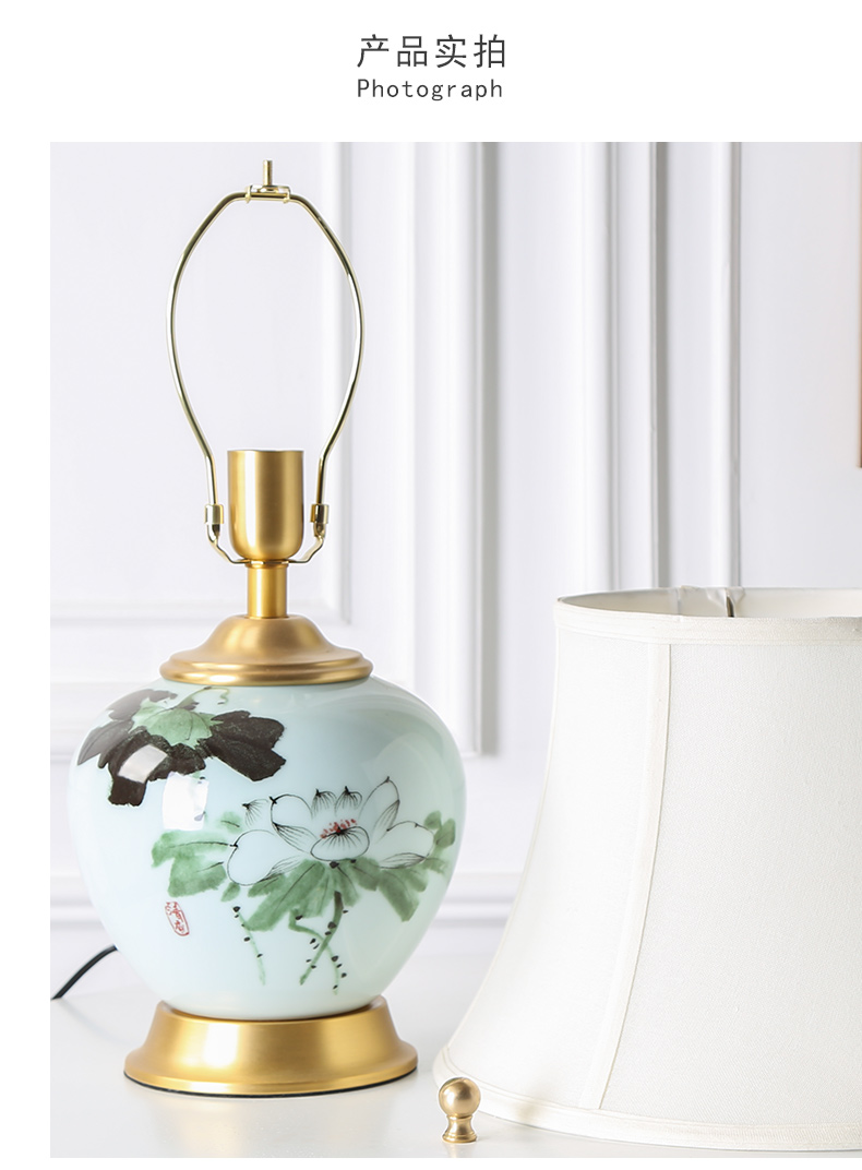 New Chinese style full copper ceramic desk lamp sitting room chandeliers creative zen hand - made decorative hotel bridal chamber of bedroom the head of a bed