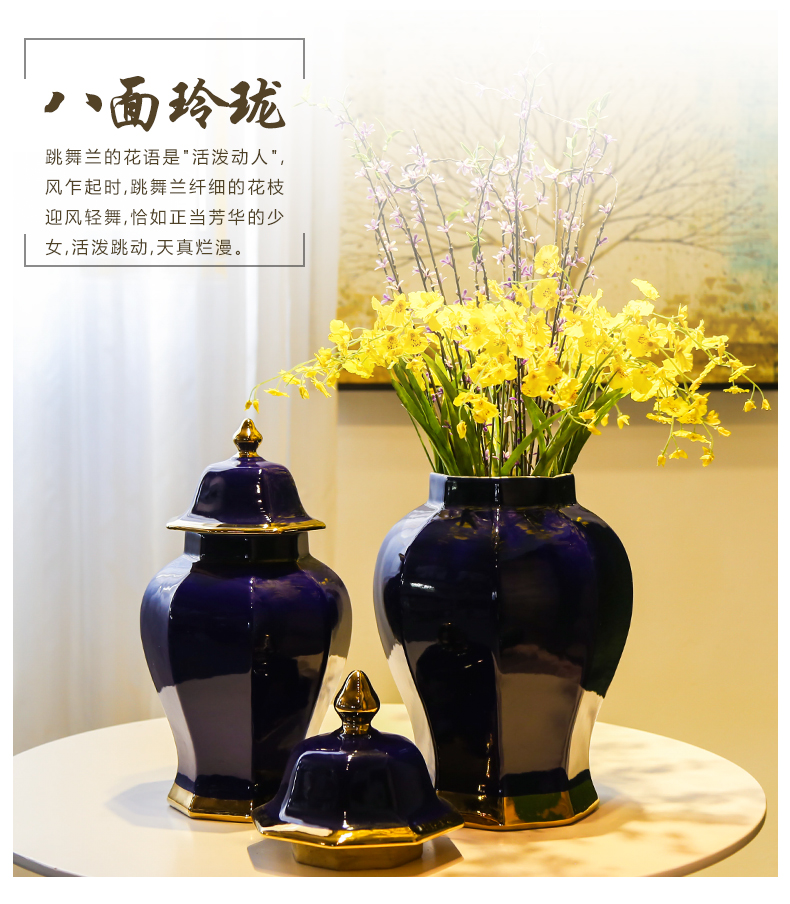 Jingdezhen ceramic new Chinese general tank desktop furnishing articles sitting room light club vase decoration key-2 luxury flowers, flower receptacle