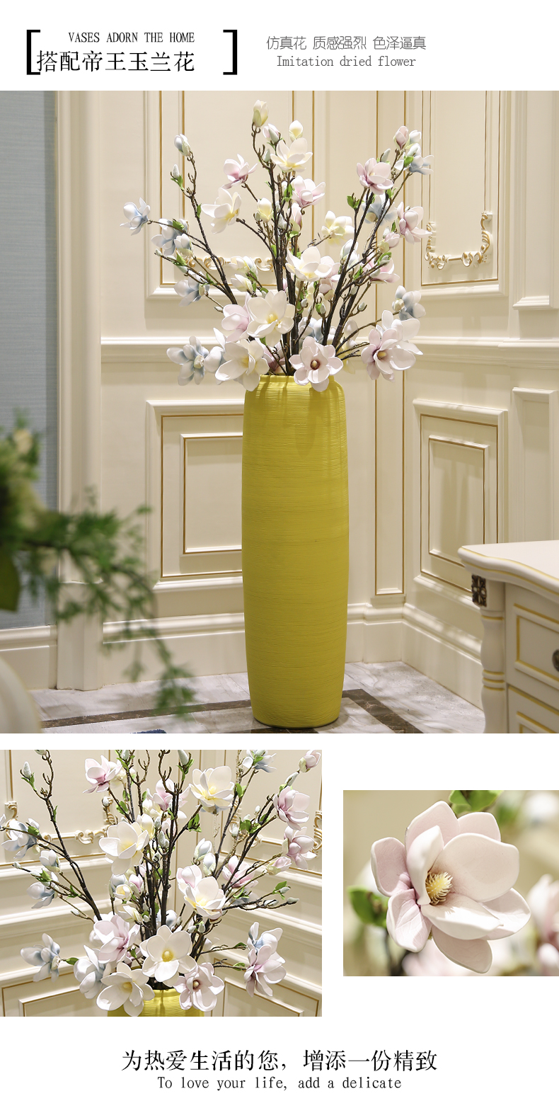 Nordic yellow wind simulation flower flower vase landing large sitting room adornment morandi color ceramic jewelry furnishing articles