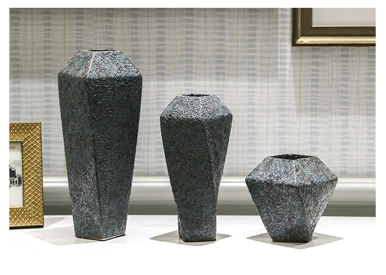 New Chinese style style decoration snakeskin grey marble green leaves an irregular art ceramic vase decoration