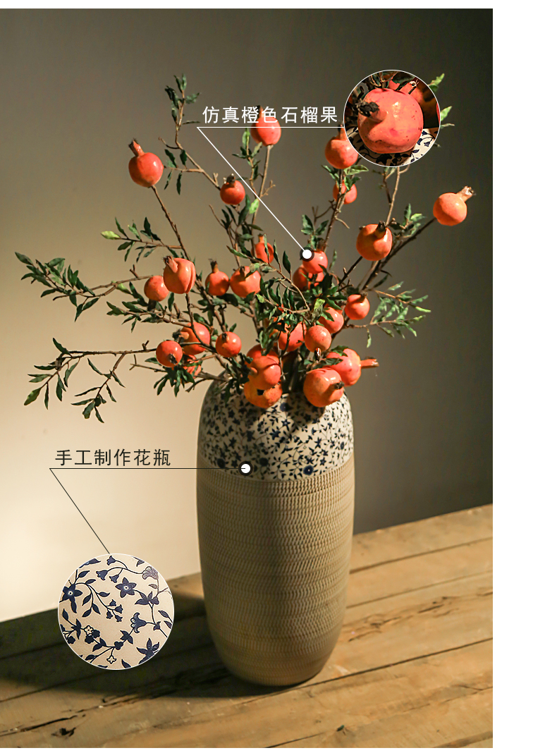 Jingdezhen landing simulation flower decoration flower vase restoring ancient ways of new Chinese style tea house sitting room, bedroom decoration pomegranate fruit