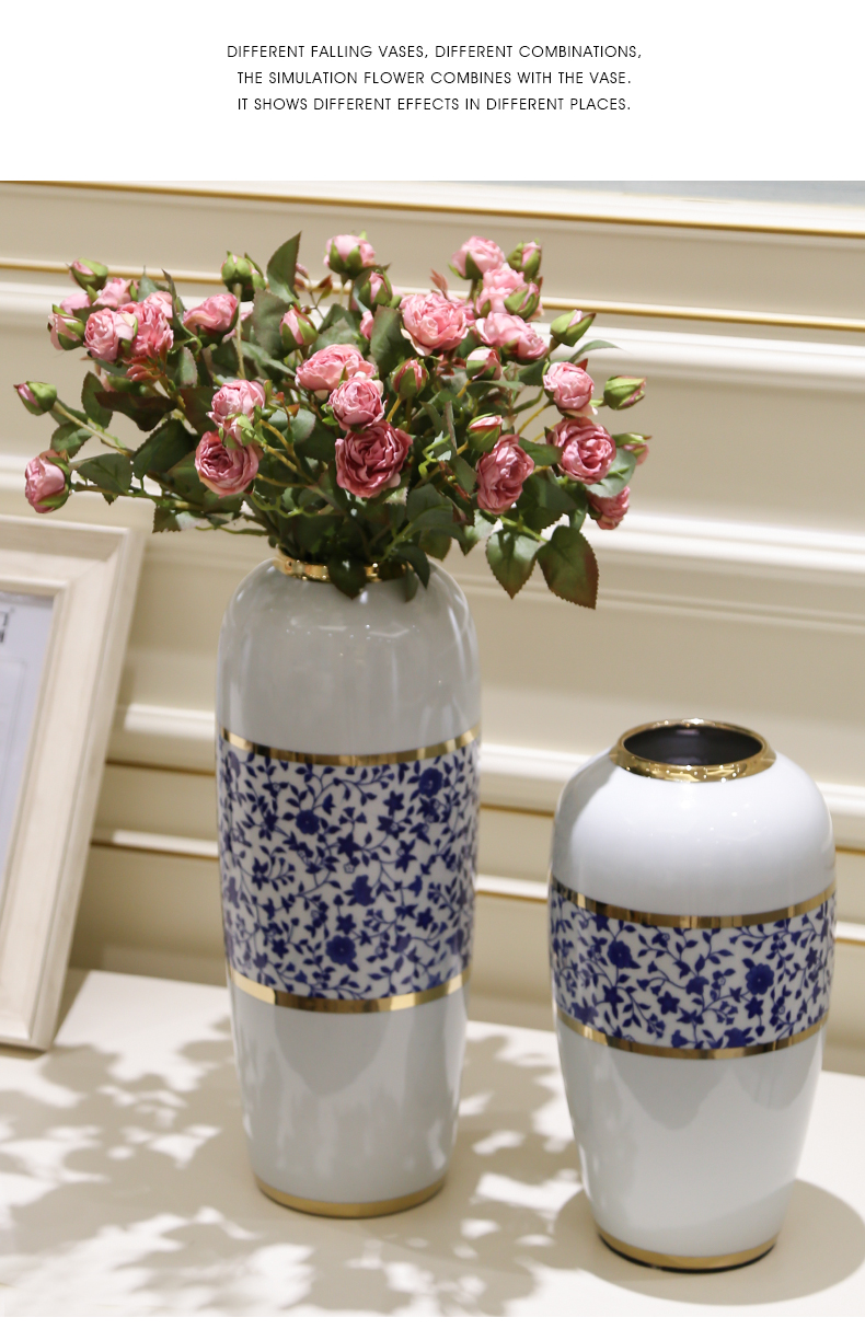 Mesa of jingdezhen blue and white porcelain light key-2 luxury European - style hand - made vases, flower arrangement sitting room porch creative decorative furnishing articles