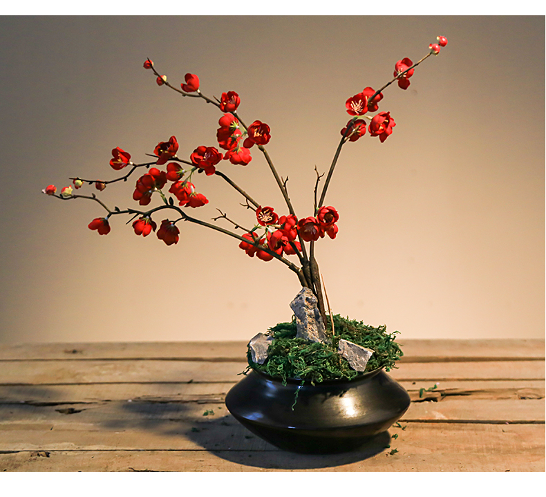 Retro nostalgia indoor simulation name plum flower pot sitting room, dining - room jingdezhen creative household adornment the plants small place