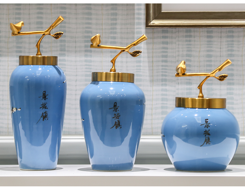 New Chinese style of jingdezhen ceramic vase furnishing articles bronze sitting room TV cabinet table light key-2 luxury home decoration flower receptacle