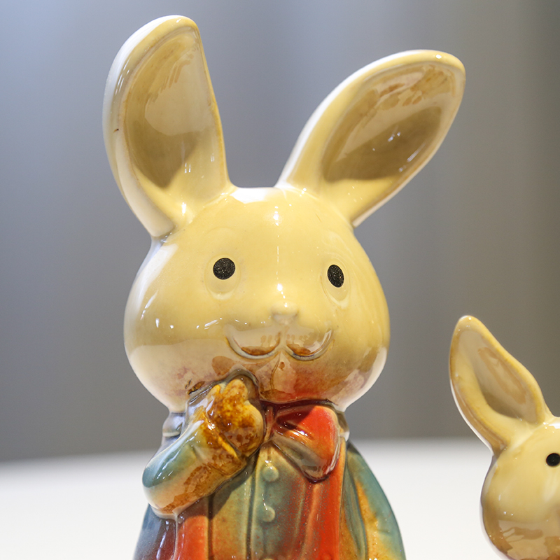 Happy rabbit outseam ceramics doll, decorative home furnishing articles indoor table sitting room office decoration creative gift