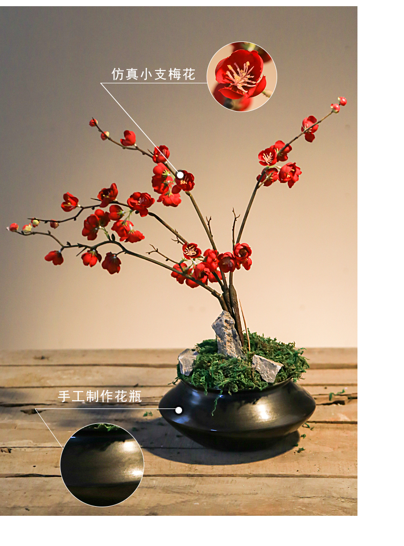 Retro nostalgia indoor simulation name plum flower pot sitting room, dining - room jingdezhen creative household adornment the plants small place