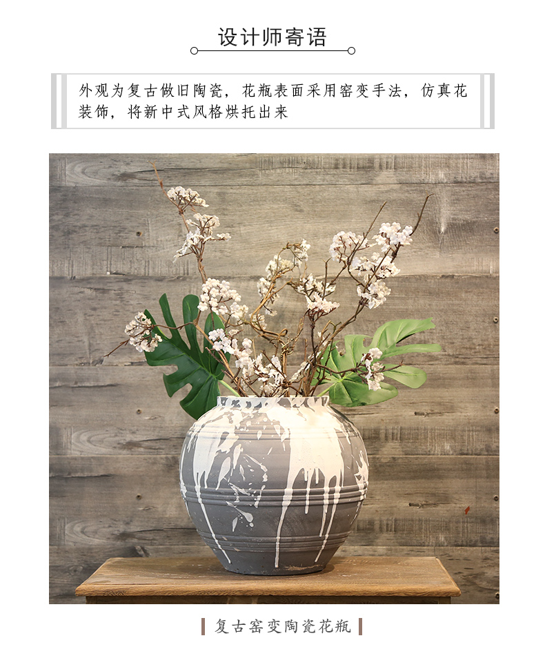 Jingdezhen checking retro mesa vase teahouse adornment between example simulation flower, dried flower flower ceramic big furnishing articles