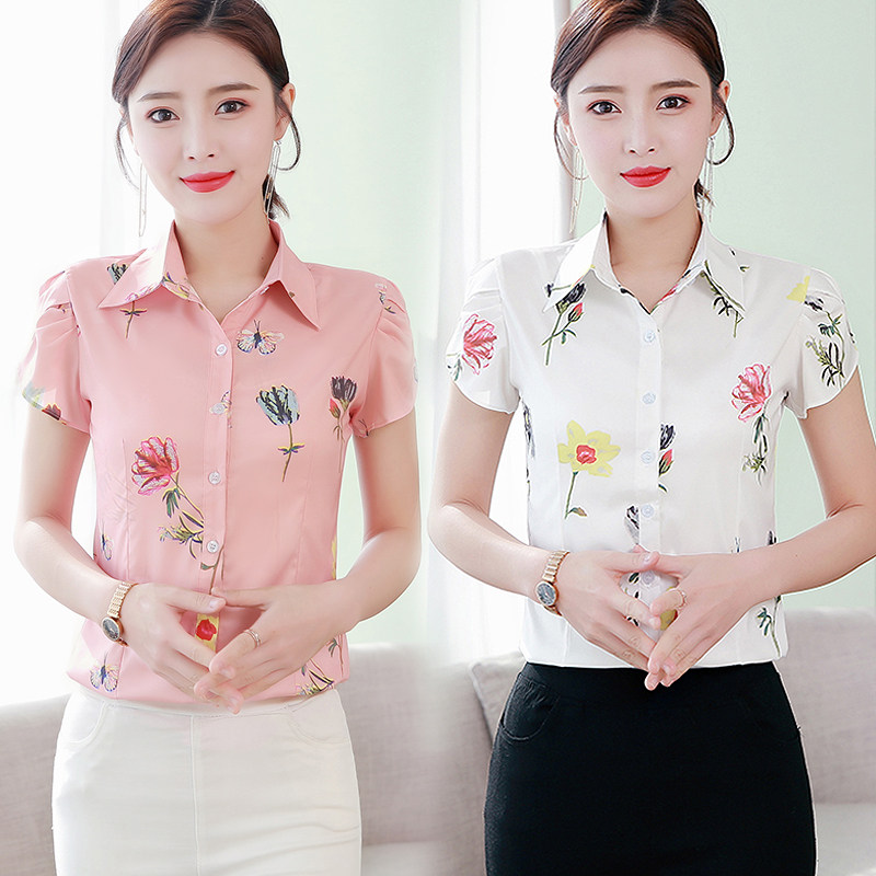Professional Women's Dress Shirt Woman Short Sleeve Summer Korean Version Printed New Shirt With Big Size For Undershirt Summer Clothes