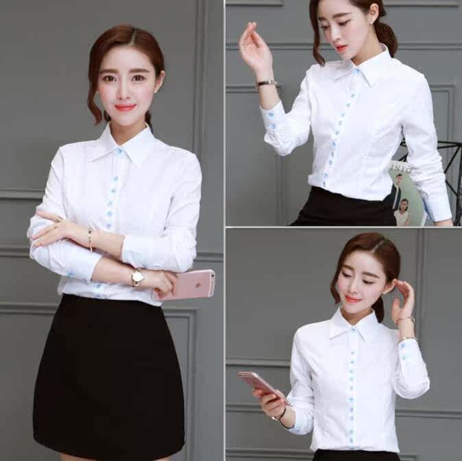 White layered shirt women's long-sleeved professional top 2022 autumn new Korean version slim shirt tooling small - Taobao