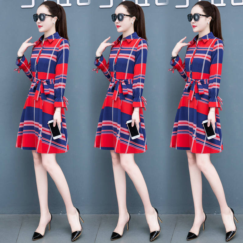 Long sleeved dress girl 2023 new spring wear appears thin and large waist - bottom - up long A - letter skirt