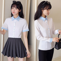2022 Spring new professional dress white shirt woman to work work clothes short sleeve shirt and Korean version collared blouses womens wave