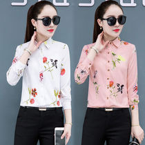 New printed shirt woman 2022 spring fit long sleeve Korean version temperament blouse 100 hitch slim fit womens spring womens dress