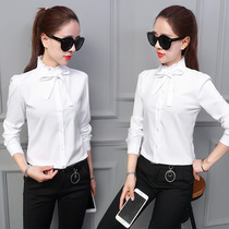 White Shirt Woman Long Sleeve Professional Clothing Spring Loaded Dress Jacket Korean version lace up collar work clothes for spring clothes