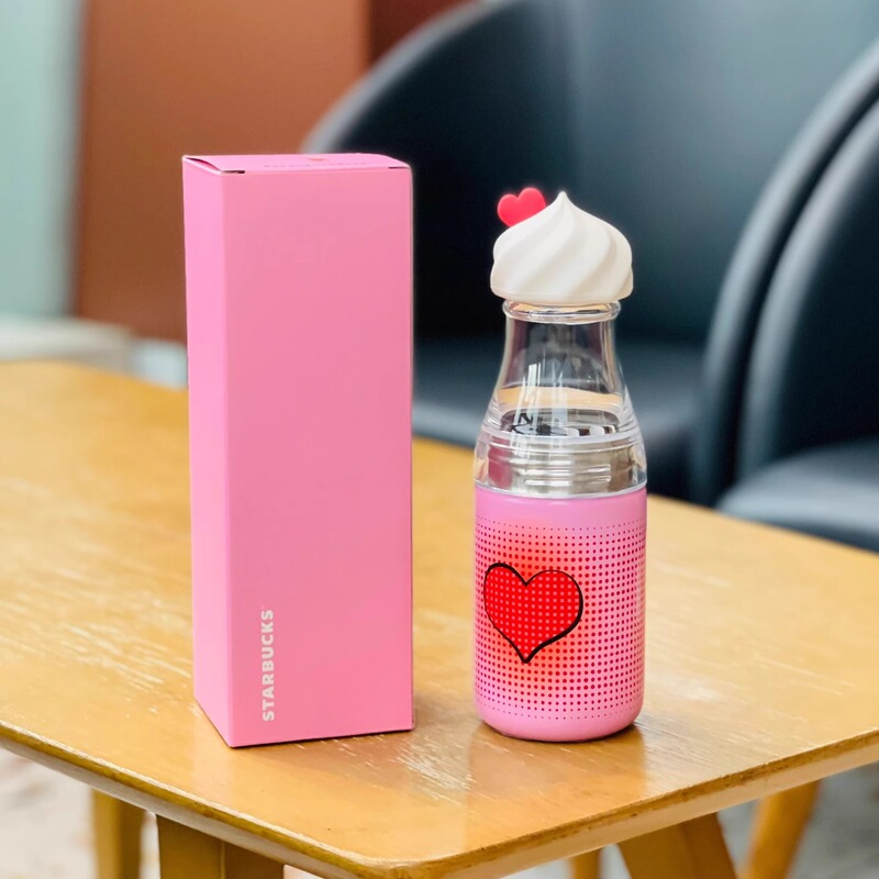 Starbucks 25 Summer Frappuccino Party Cute Pink Heart Cream Cup Lid Stainless Steel Cold Water Bottle Drinking Cup