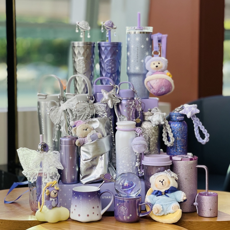 Starbucks 26 Summer Purple Night Galaxy Planet Bow Lace Bear Pat Light Mug Glass Straw Insulated Cup Starbucks 26 Summer Purple Night Galaxy Planet Bow Lace Bear Pat Light Mug Glass Straw Insulated Cup