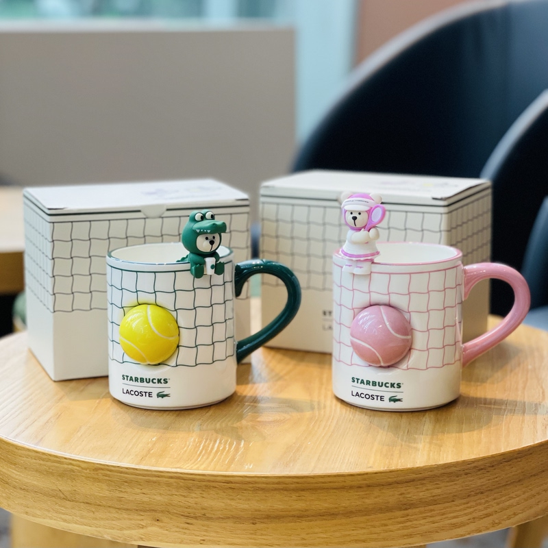 Starbucks Lacoste Coffee Sports Mug with Tennis Racket Star Cup Crocodile Bear Shaped Cup Rim Clip